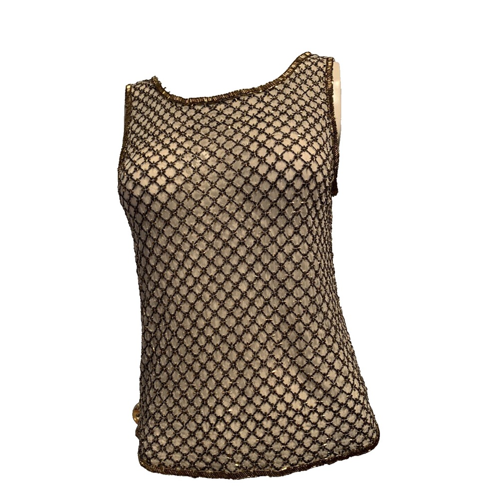 Matty M Women's Sleeveless Tank Top Shirt Beige Gold Beaded  Sleeveless Size M?